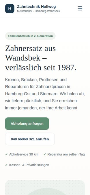 Mobile Ansicht Zahntechnik Hollweg